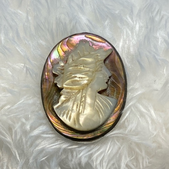 VINTAGE SILVER CAMEO ABALONE MOTHER OF PEARL ITALY Sterling 1850-1900’s C-clasp - Picture 3 of 12